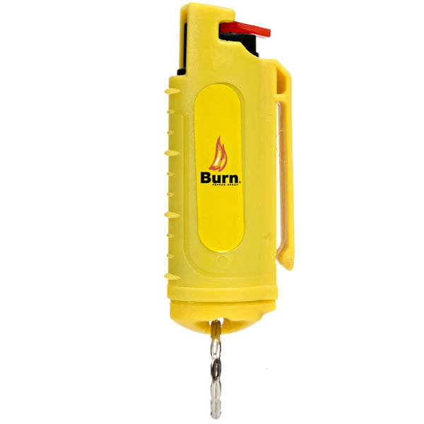 Burn Pepper Spray Keychain for Self Defense - Max Strength OC Spray - 1/2oz Molded Security Case - Yellow