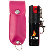 Burn Pepper Spray Keychain for Self Defense - Max Strength OC Spray - 1/2oz Molded Leather Case - Pink