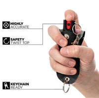 Burn Pepper Spray Keychain for Self Defense - Max Strength OC Spray - 1/2oz Molded Leather Case - Black